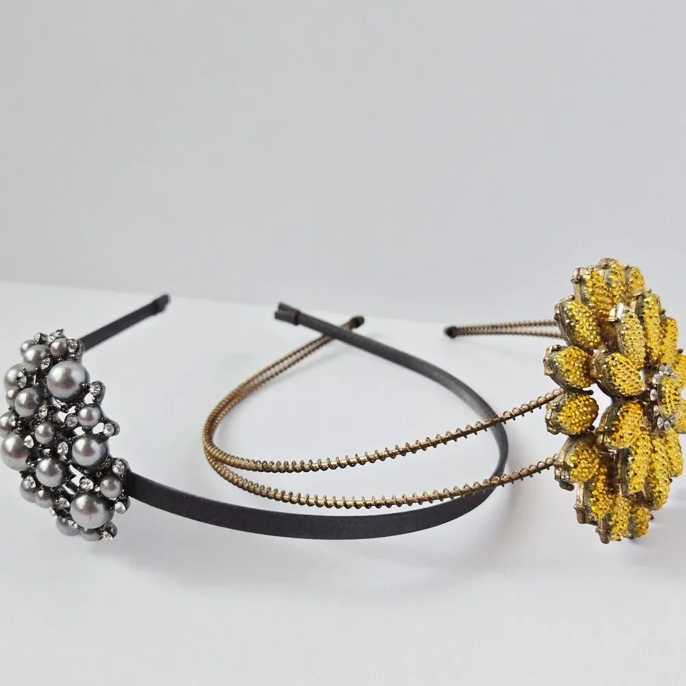 Lot of 2 Rhinestone Crystal Flower Faux Pearl Tiara Headband Hair Baroque Style